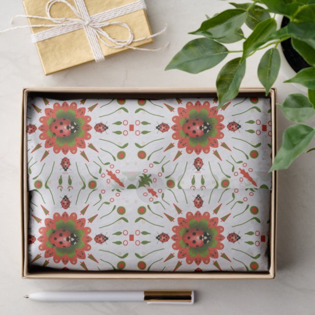 Papel De Seda Christmas Ladybug Red White Green (Regalo )