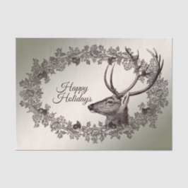 Papel De Seda Christmas Party Floral Reindeer Golden Winter
