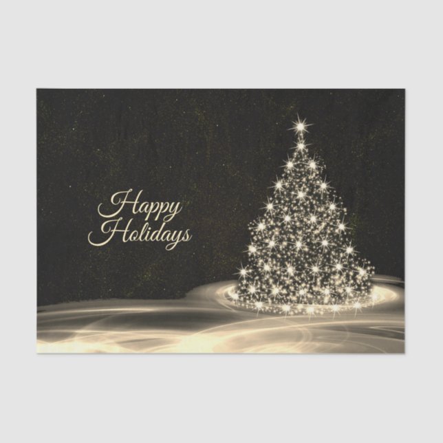 Papel De Seda Christmas Party Golden Shiny Tree Winter Black (Anverso)