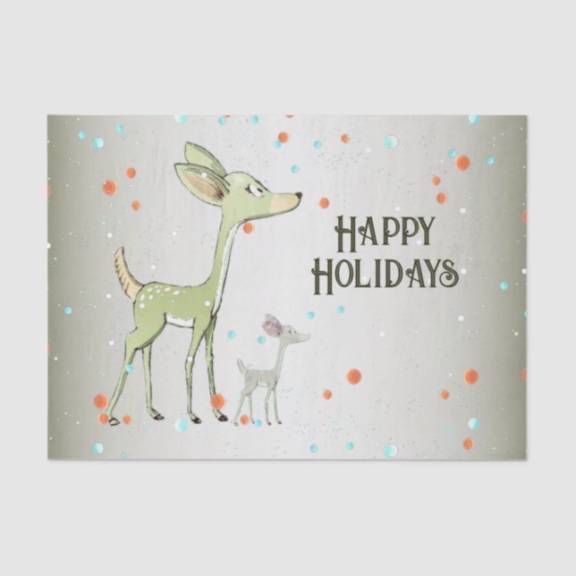 Papel De Seda Christmas Party Green Deers Holidays Cute (Anverso)