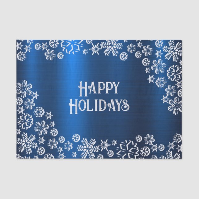 Papel De Seda Christmas Party White Snowflakes Navy Blue (Anverso)