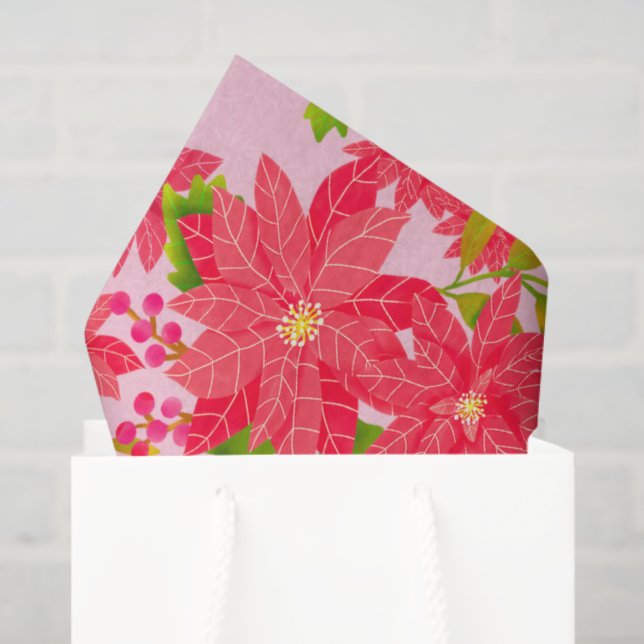 Papel De Seda Christmas Poinsettia Pink (Bolsa de regalo)