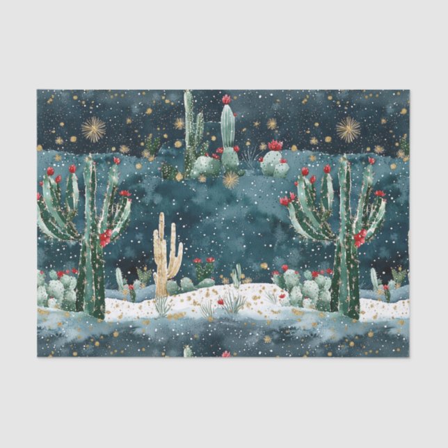 Papel De Seda Christmas Red Blue Green Cactus Floral (Anverso)