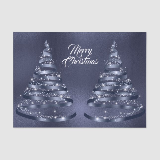 Papel De Seda Christmas Shiny Blue Ribbon Tree Sparkle (Anverso)