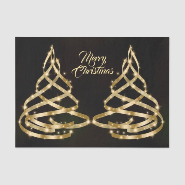 Papel De Seda Christmas Shiny Golden Ribbon Tree Sparkle Black (Anverso)