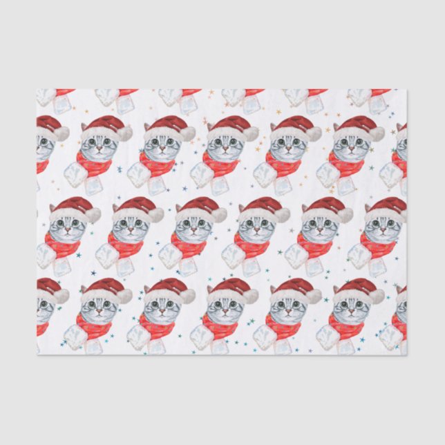 Papel De Seda Christmas Tabby Cat with Red Scarf For Pet Lovers (Anverso)
