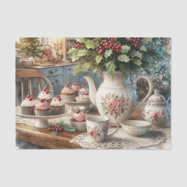 Papel De Seda Christmas Tea Time with Cupcakes  (Anverso)