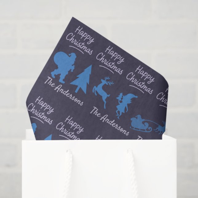 Papel De Seda Christmas Tissue Paper - Blue Silhouette Design (Bolsa de regalo)