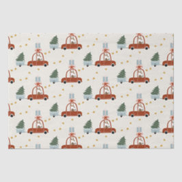 Papel De Seda Christmas Tree Red Car Illustration 