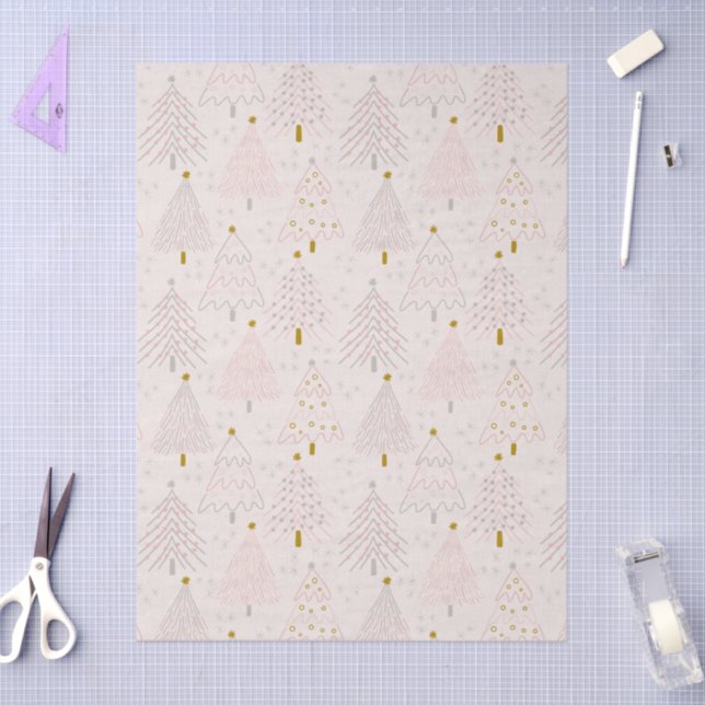 Papel De Seda Christmas Trees Pink (Artesanía)