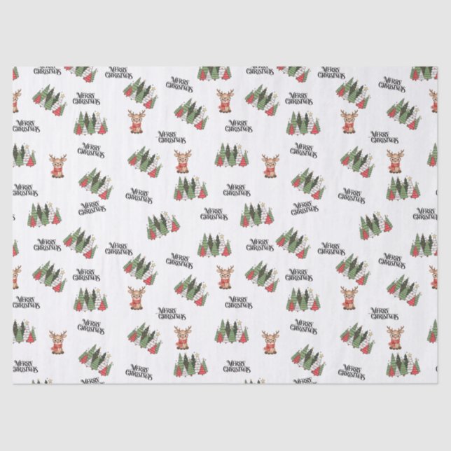 Papel De Seda Christmas Trees & Reindeer Wrapping Paper (Anverso)