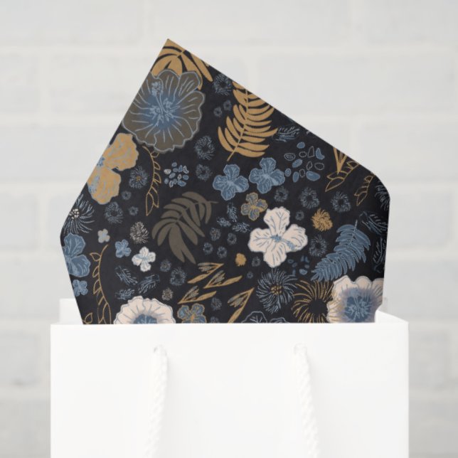 Papel De Seda Christmas Tropical Coastal Blue Hibiscus Floral  (Bolsa de regalo)