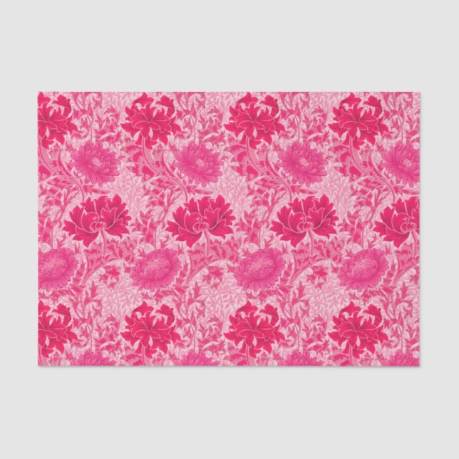 Papel De Seda Chrysanthemums de William Morris, rosa de Fuchsia (Anverso)