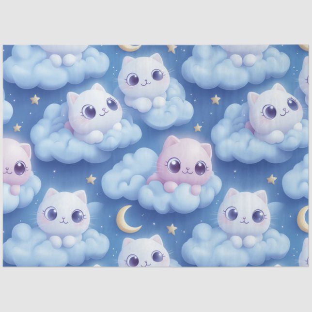Papel De Seda "Chubby Kawaii Gats and Clouds 3D Seamless Pattern (Anverso)