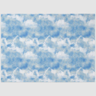 Papel De Seda Cielo azul brillante con nubes blancas onduladas