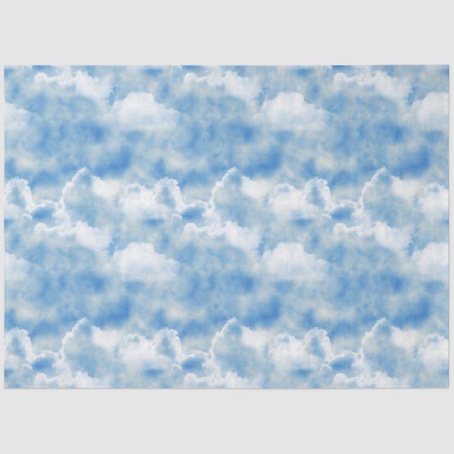 Papel De Seda Cielo azul brillante con nubes blancas onduladas (Anverso)