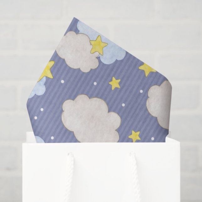 Papel De Seda Cielo Azul Estrellas Y Nubes (Bolsa de regalo)