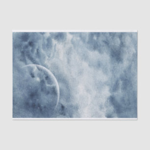 Papel De Seda Cielo de estrellas de acuarela azul temperamental 
