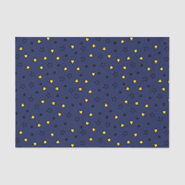Papel De Seda Cielo nocturno cuece estrellas amarillas en patrón (Anverso)