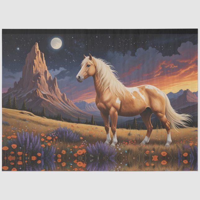 Papel De Seda Cielo nocturno de mustang silvestre pinto palomino (Anverso)