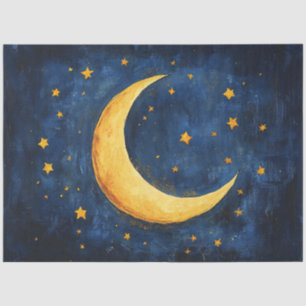 Papel De Seda Cielo Nocturno Estrellado con Luna Creciente Decou