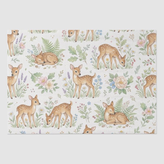 Papel De Seda Ciervo de Bosque y Florales (Anverso)