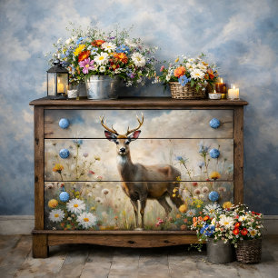 Papel De Seda Ciervo suave en prado de flores silvestres decoupa