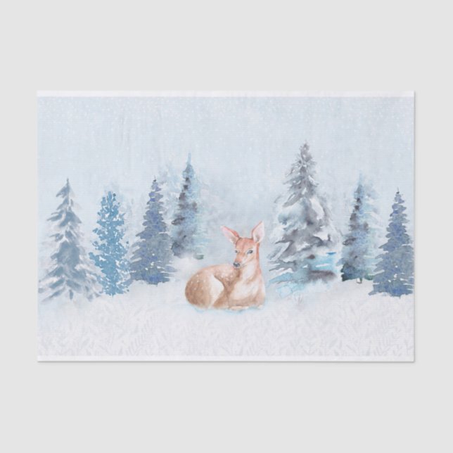 Papel De Seda Ciervos elegantes de la acuarela del invierno en (Anverso)