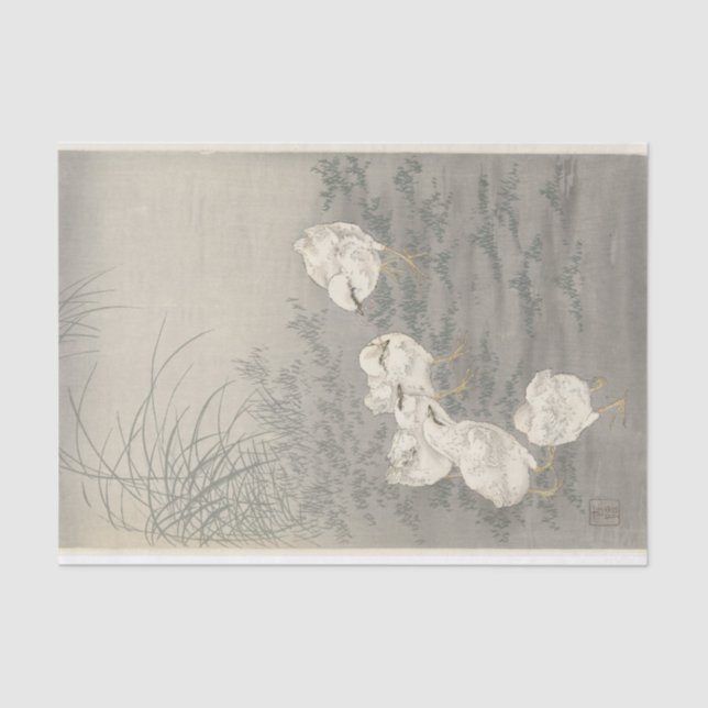 Papel De Seda Cinco chichas de Ohara Koson (Anverso)