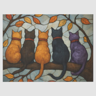 Papel De Seda Cinco Gatos en una Rama de Árbol Estilo Vidrio Pin