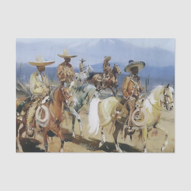 Papel De Seda Cinco vaqueros a caballo de Edward Borein (Anverso)