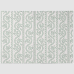 Papel De Seda Cinta floral verde y crema a rayas