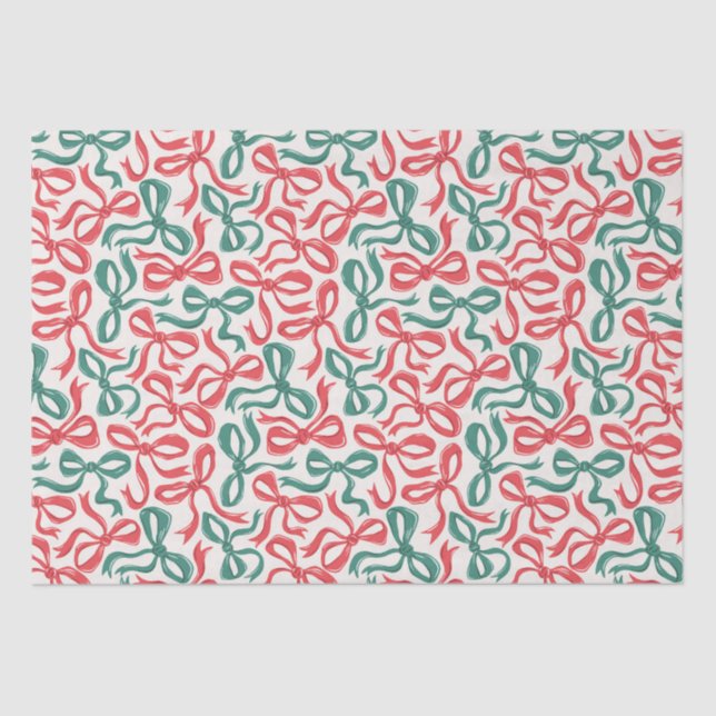 Papel De Seda Cinta Preppy Bows Navidades Verde Rojo (Anverso)
