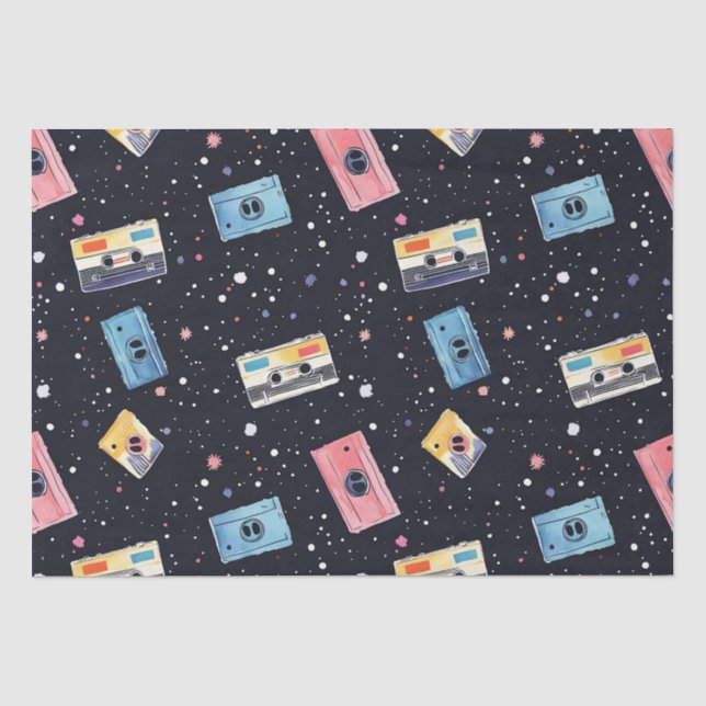 Papel De Seda Cintas de cassette retro en espacio cósmico (Anverso)