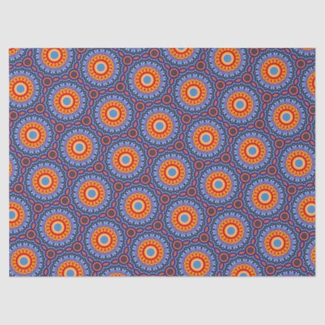 Papel De Seda Circular de patrón floral Naranja azul (Anverso)