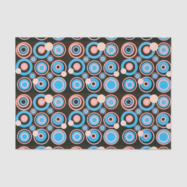 Papel De Seda Círculos retro Fiesta Coral Turquesa Negro (Anverso)