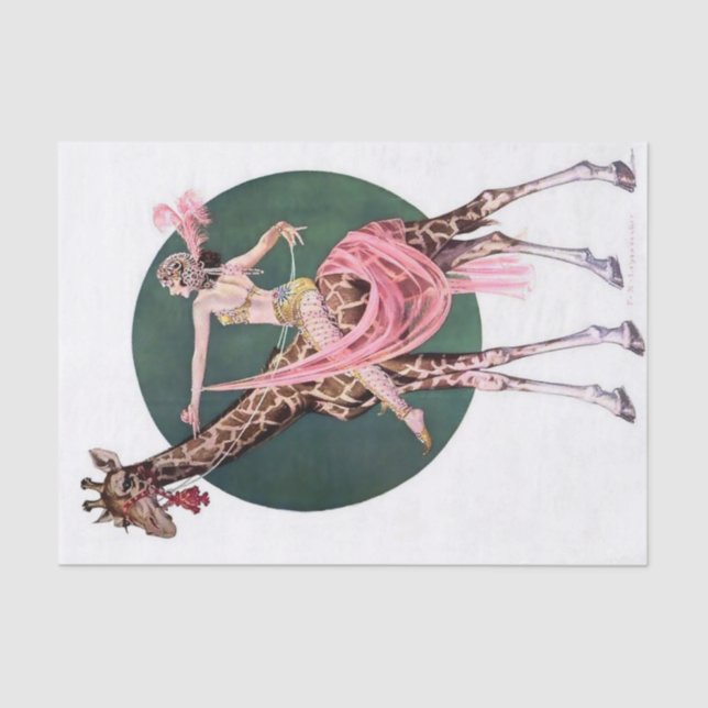 Papel De Seda "Circus Giraffe Rider" por FX Leyendecker (Anverso)