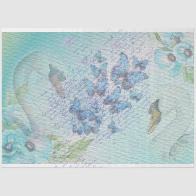 Papel De Seda Cisne azul y mariposa (Anverso)