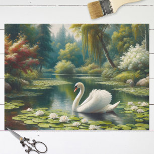 Papel De Seda Cisne blanco en el lago Impresionismo Decoupage