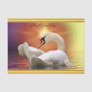 Papel De Seda Cisne blanco en un lago con una puesta del sol
