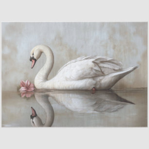 Papel De Seda Cisne con una Flor Rosa Claro Pintura Decoupage