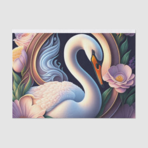 Papel De Seda Cisne de acuarela elegante en flor oriental