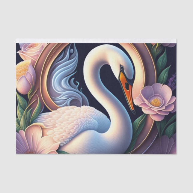 Papel De Seda Cisne de acuarela elegante en flor oriental (Anverso)