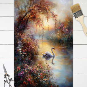Papel De Seda Cisne decoupage pintura impresionista rústica