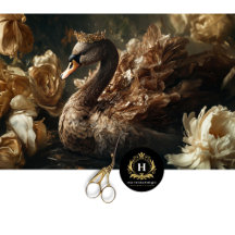 Cisne dorado con deformación de coronas y flores d