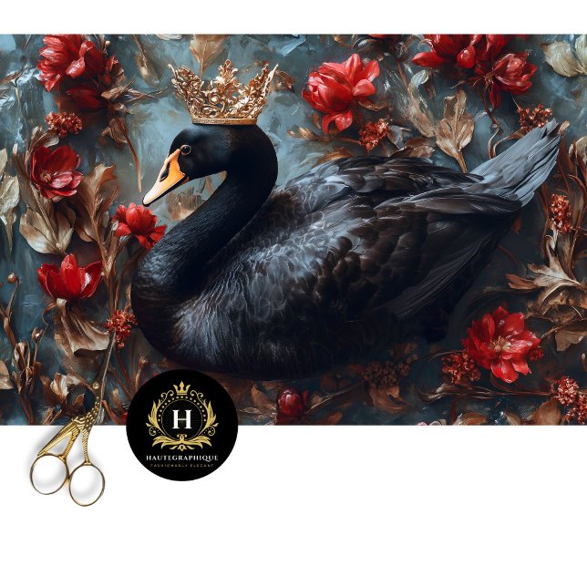 Papel De Seda Cisne negro con fondo dorado rojo florece (Subido por el creador)