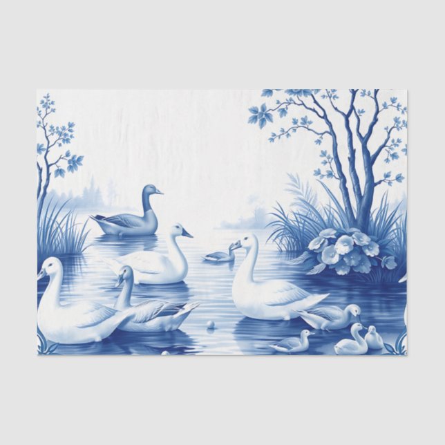 Papel De Seda Cisnes del lago Blue Willow (Anverso)