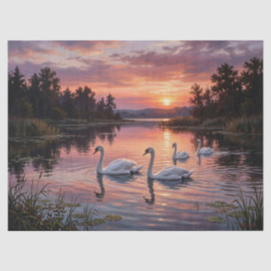 Papel De Seda Cisnes elegantes al atardecer