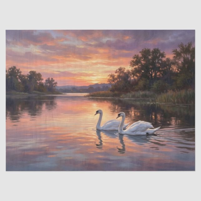 Papel De Seda Cisnes elegantes al atardecer (Anverso)