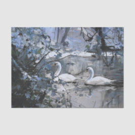 Papel De Seda Cisnes Nevados, Invierno en el Estanque